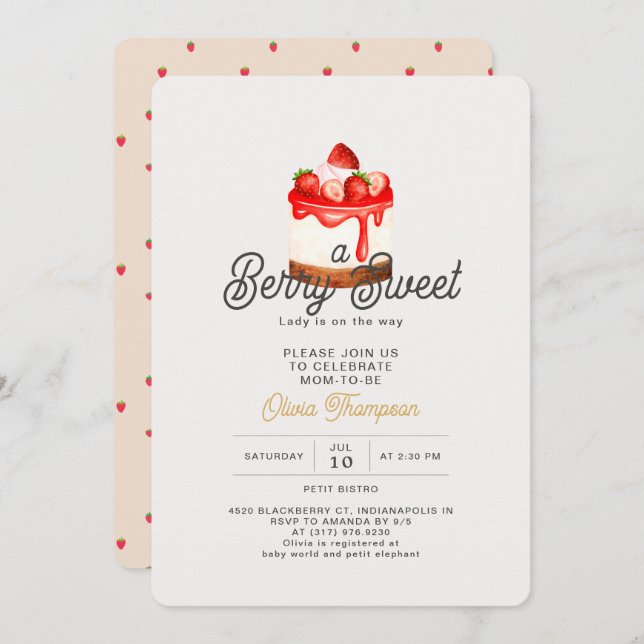Berry Sweet Strawberry Baby Shower Invitation (Front/Back)