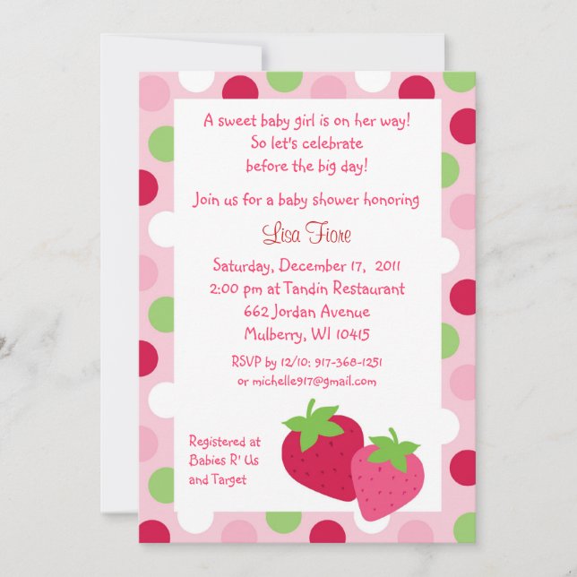 Berry Sweet Strawberry Baby Shower Invitations (Front)