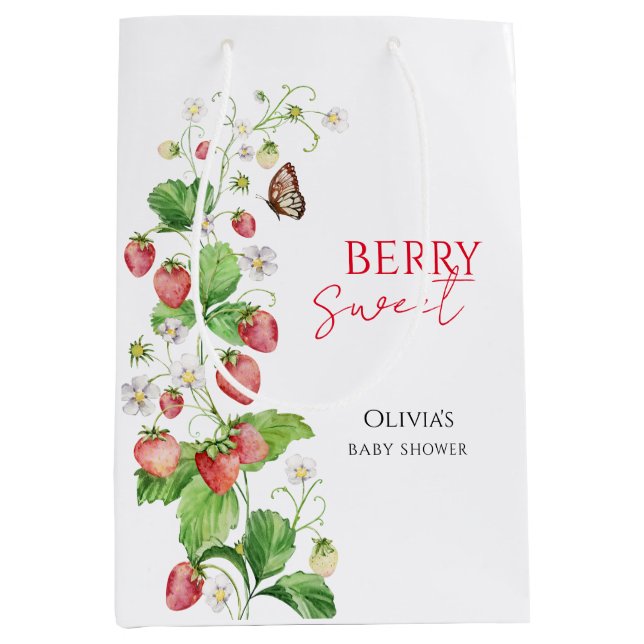 Berry Sweet Strawberry Baby Shower Medium Gift Bag (Front)