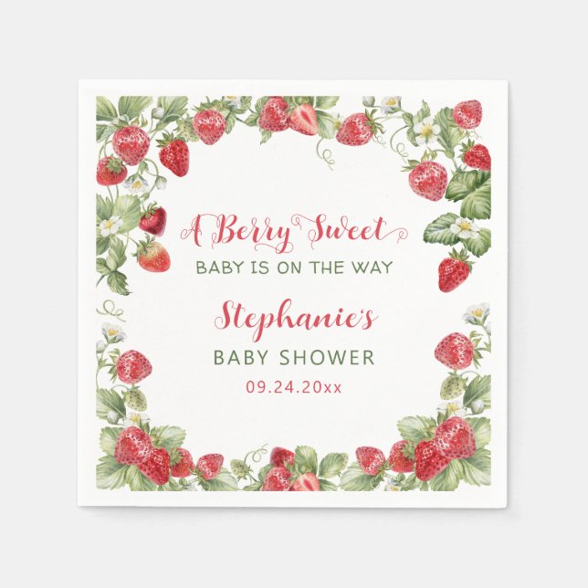 Berry Sweet Strawberry Baby Shower Napkin (Front)