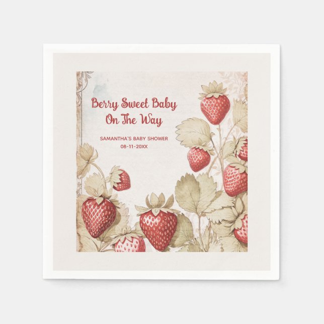 Berry Sweet Strawberry baby shower  Napkin (Front)