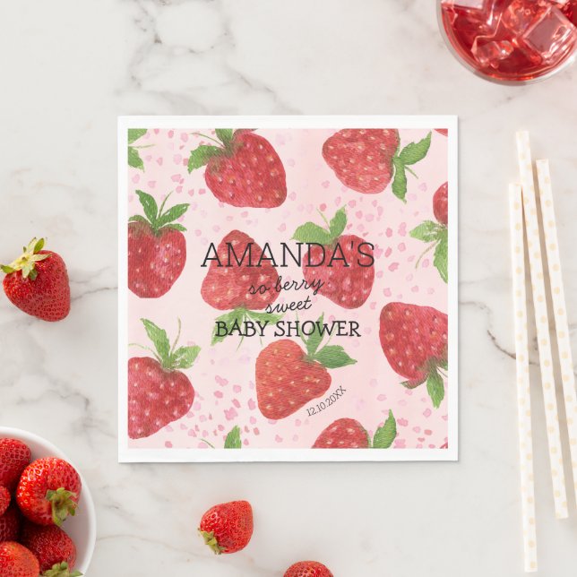 Berry Sweet Strawberry Baby Shower  Napkin (Insitu)