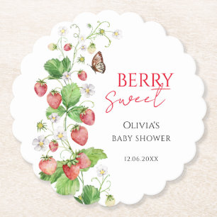 Berry Sweet Strawberry Baby Shower Paper Coaster