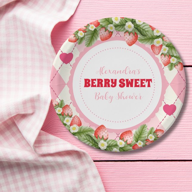 Berry Sweet Strawberry Baby Shower  Paper Plate (Creator Uploaded)