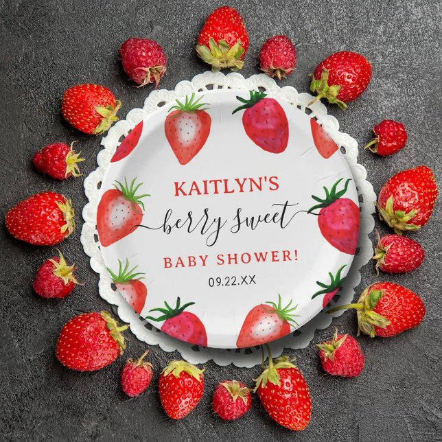Berry Sweet Strawberry Baby Shower Paper Plate (Creator Uploaded)