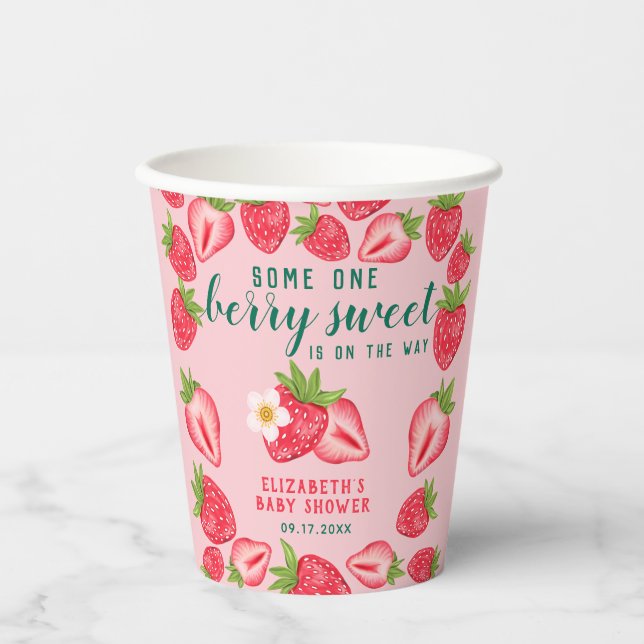 Berry Sweet Strawberry Baby Shower Personalised Paper Cups (Front)