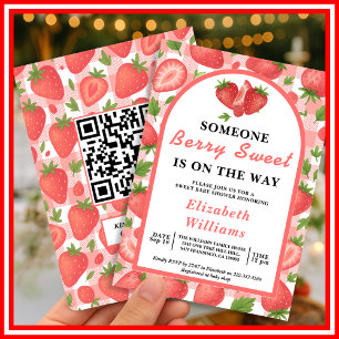 Berry Sweet Strawberry Baby Shower   QR RSVP  Invitation