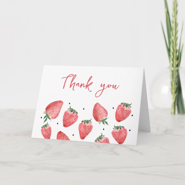 Berry Sweet Strawberry Baby Shower  Thank You Card (Front)