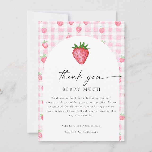 Berry Sweet Strawberry Baby Shower Thank You Card  (Front)