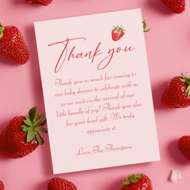 Berry Sweet Strawberry Baby Shower Thank You Card (Creator Uploaded)