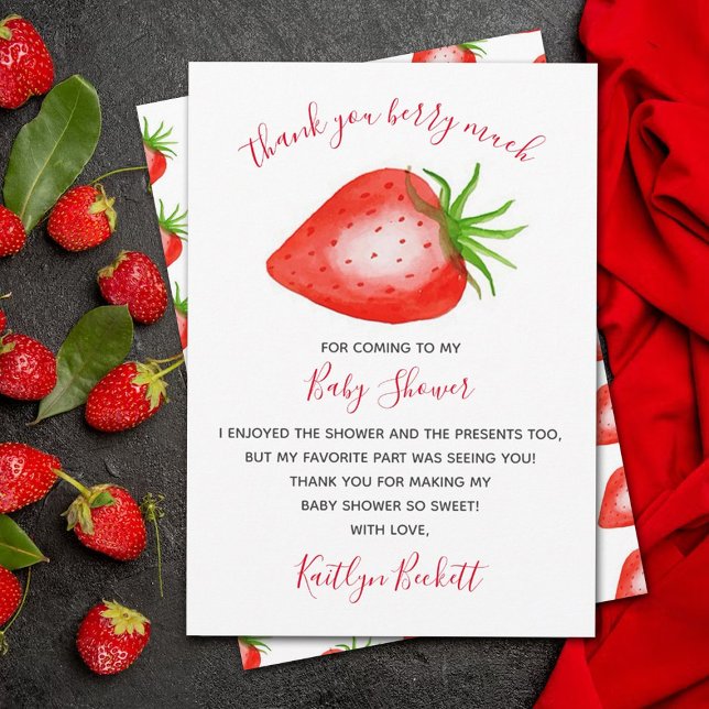 Berry Sweet Strawberry Baby Shower Thank You Card (Creator Uploaded)
