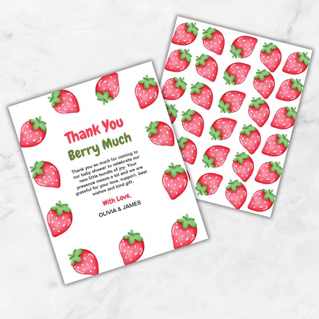 Berry Sweet Strawberry Baby Shower Thank You Card (Berry Sweet Strawberry Baby Shower Thank You Card )