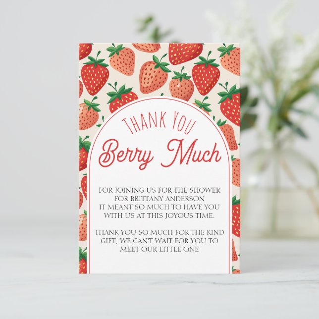 Berry Sweet Strawberry Baby Shower Thank You Enclosure Card (Standing Front)