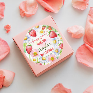 Berry sweet strawberry baby shower thank you favou classic round sticker