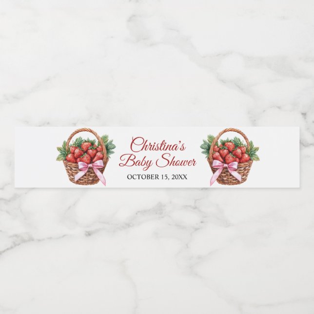 Berry Sweet Strawberry Baby Shower Water Bottle Label (Single Label)