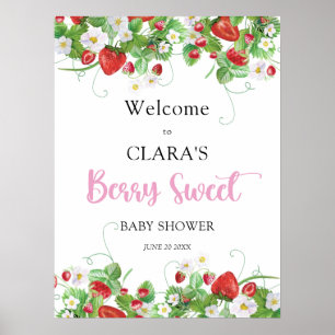 Berry Sweet Strawberry Baby Shower Welcome Poster
