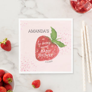 Berry Sweet Strawberry Baby Shower Welcome Sign Napkin