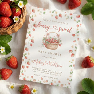 Berry Sweet Strawberry Basket Baby Shower Invitation