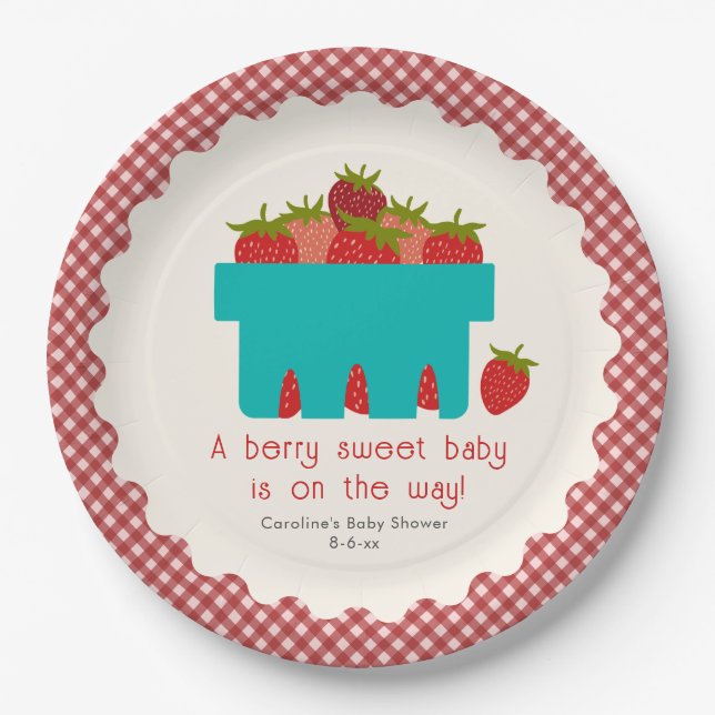 Berry Sweet Strawberry Basket Baby Shower Paper Plate (Front)