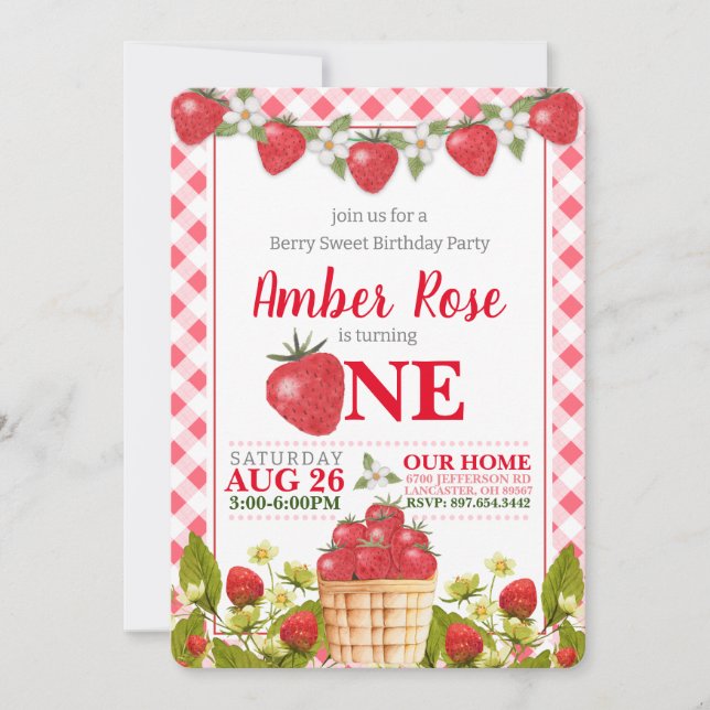 Berry Sweet Strawberry Birthday Invitation (Front)