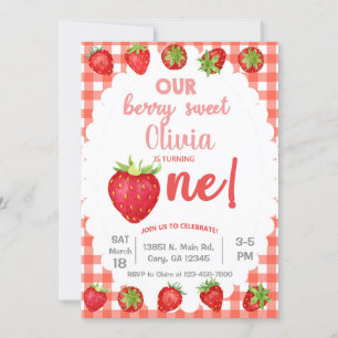 Berry sweet strawberry birthday invitation. invitation