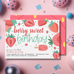 Berry sweet strawberry birthday party invitation