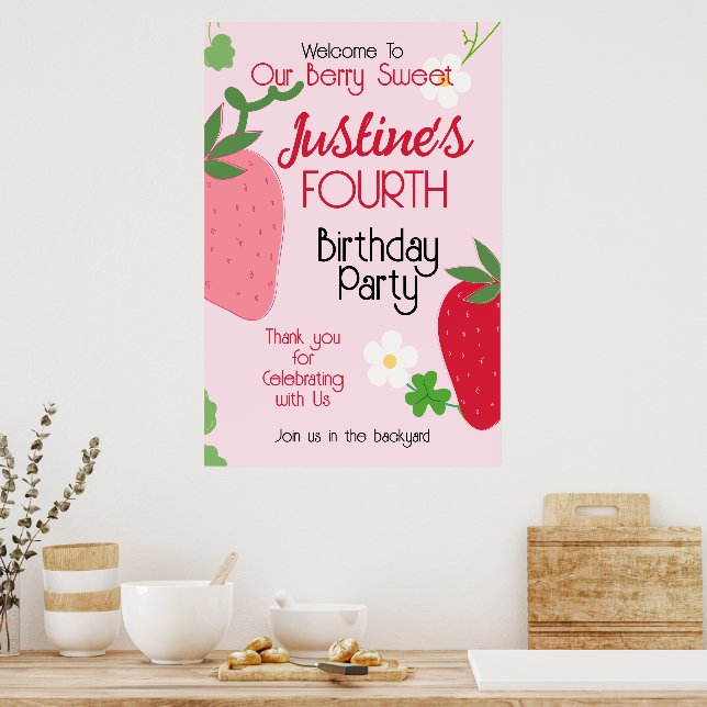 Berry Sweet Strawberry Birthday Party Poster (Kitchen)