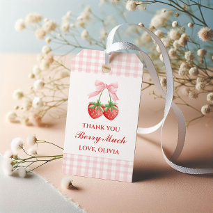Berry Sweet strawberry birthday Pink Bow Gingham Gift Tags