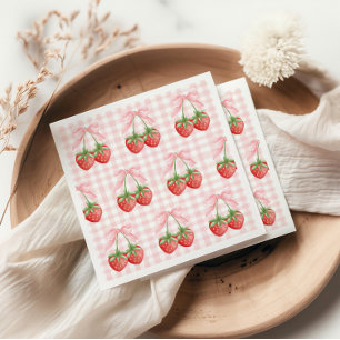 Berry Sweet Strawberry birthday Pink Gingham Napkin