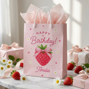 Berry Sweet Strawberry Birthday Pink Medium Gift Bag