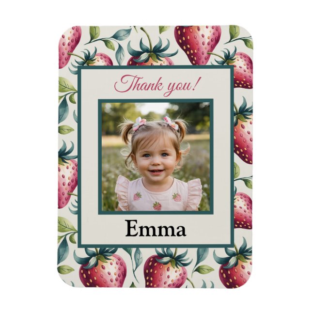 Berry Sweet Strawberry Birthday Thank You Photo Magnet (Vertical)