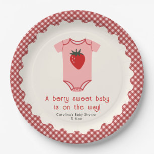 Berry Sweet Strawberry Bodysuit Baby Shower Paper Plate