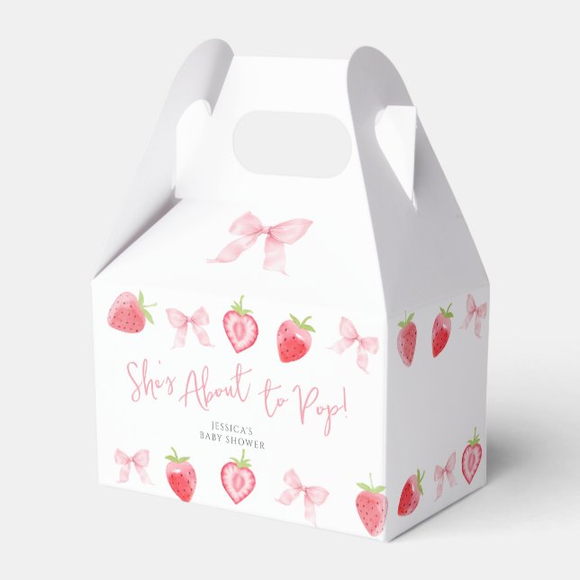 Berry Sweet Strawberry Bow Baby Girl Shower Favour Box (Front Side)