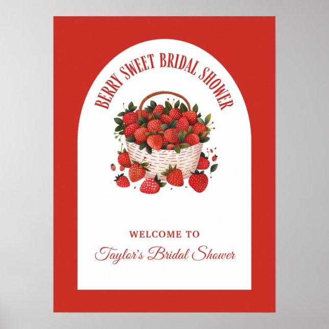 Berry Sweet Strawberry Bridal Shower Welcome Sign (Front)