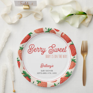 Berry Sweet Strawberry Chequered Baby Shower Paper Plate
