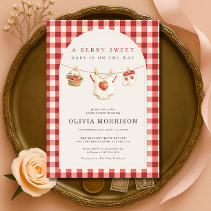 Berry Sweet Strawberry Clothesline Baby Shower Invitation