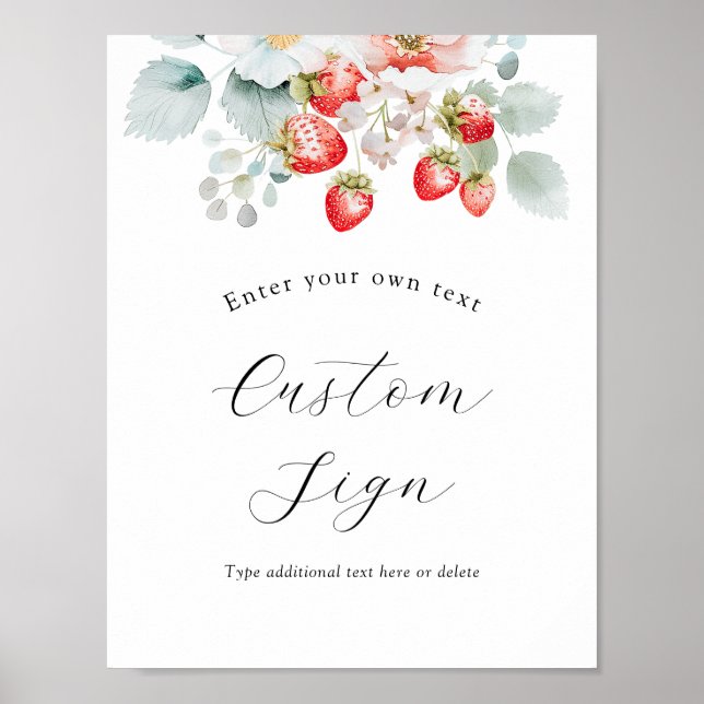 Berry Sweet Strawberry Custom Text Sign (Front)