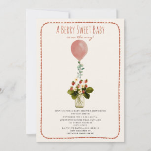 Berry Sweet Strawberry Doodle Girl Baby Shower Invitation