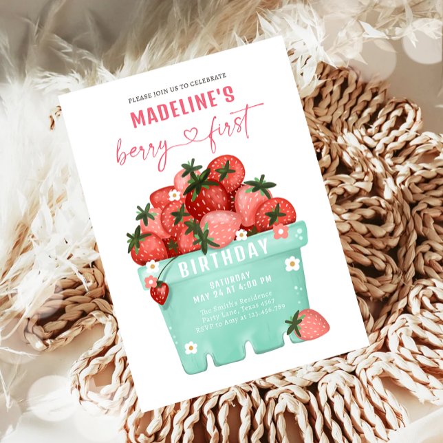 Berry Sweet Strawberry Farmers Market Birthday Invitation (Creator Uploaded)