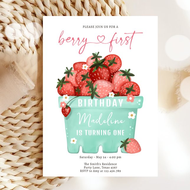Berry Sweet Strawberry Farmers Market Birthday Invitation (Creator Uploaded)