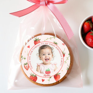 Berry Sweet Strawberry Farmhouse Chic 1st Birthday Classic Round Sticker