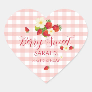 Berry Sweet Strawberry Favor Gift 1st Birthday  Heart Sticker