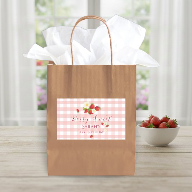 Berry Sweet Strawberry Favor Gift 1st Birthday  Rectangular Sticker (Berry Sweet Strawberry Favor Gift 1st Birthday Rectangular Sticker)
