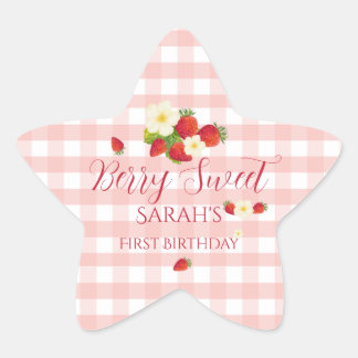 Berry Sweet Strawberry Favor Gift 1st Birthday  Star Sticker