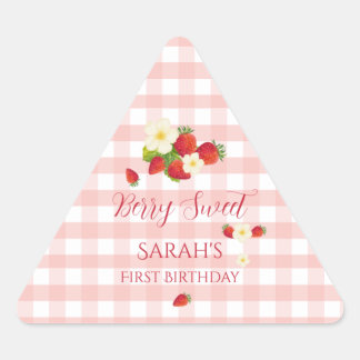 Berry Sweet Strawberry Favor Gift 1st Birthday  Triangle Sticker
