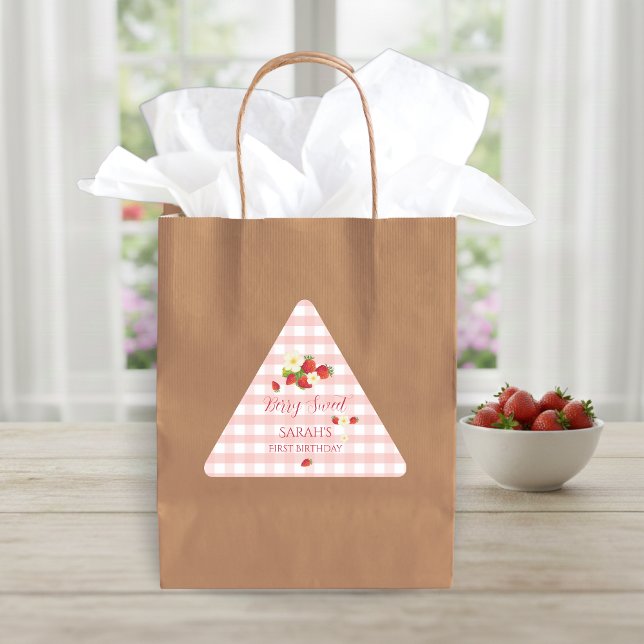 Berry Sweet Strawberry Favor Gift 1st Birthday  Triangle Sticker (Berry Sweet Strawberry Favor Gift 1st Birthday Triangle Sticker)