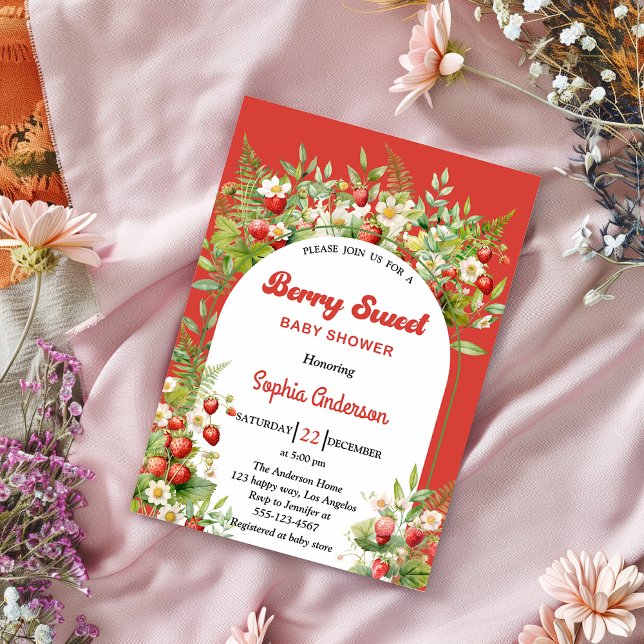 Berry Sweet Strawberry | Floral Baby Shower Invitation (Creator Uploaded)