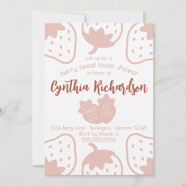 "Berry Sweet" Strawberry Foster Child Baby Shower Invitation (Front)