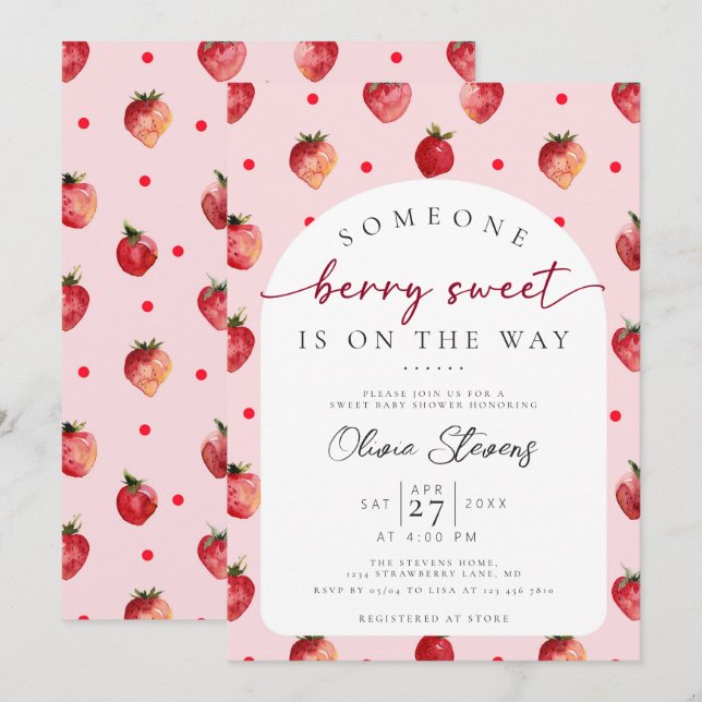 Berry Sweet Strawberry Fruit Baby Shower  Invitation (Front/Back)
