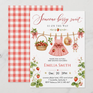 Berry Sweet Strawberry Gingham Baby Shower Invitation